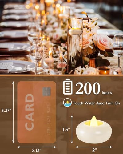 Homemory 2-Inch Waterproof Flameless LED Floating Candles, Warm White, 48 Pack