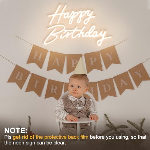Happy Birthday Neon Sign - Warm White LED Light Up Sign for Party Decor 22.4x13.8"