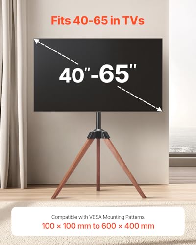 Tripod TV Stand for 40-65 Inch Flat & Curved Screens - Oak Legs, 99 lbs Support