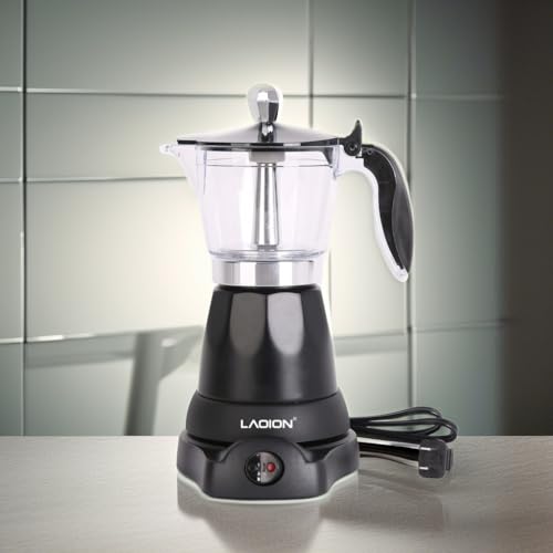 Electric Cuban Coffee Maker - 6-Cup Moka Pot with Transparent Top - Black