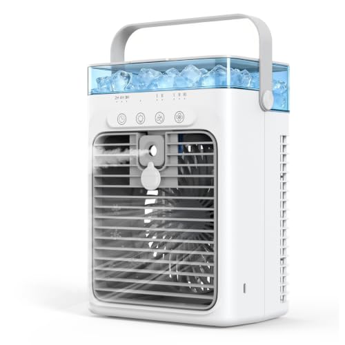 Tiptop Home Portable Evaporative Air Cooler Gray - 3-Speed Mini AC Fan for Camping, Desk, Bedroom, Office