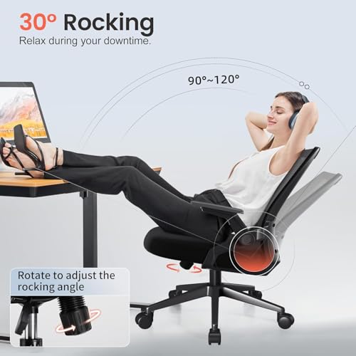 COMHOMA Large Black Office Chair Pack of 2, Ergonomic Mesh Computer Chairs with Flip-up Armrests & Lumbar Support
