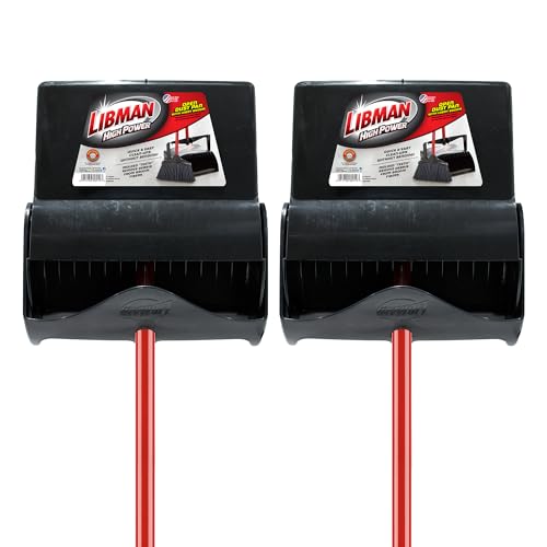Lobby Dustpan and Broom Set - 41 Inch Length, Black & Red, Pack of 2
