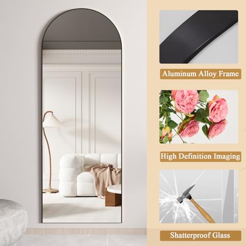 Black 56x16 Inch Full Length Arched Floor Mirror with Stand - Modern Home Decor