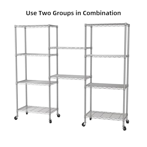 Grey 5-Tier Metal Wire Closet Shelf with Wheels, Adjustable & Rustproof - 14"D x 24"W x 61"H