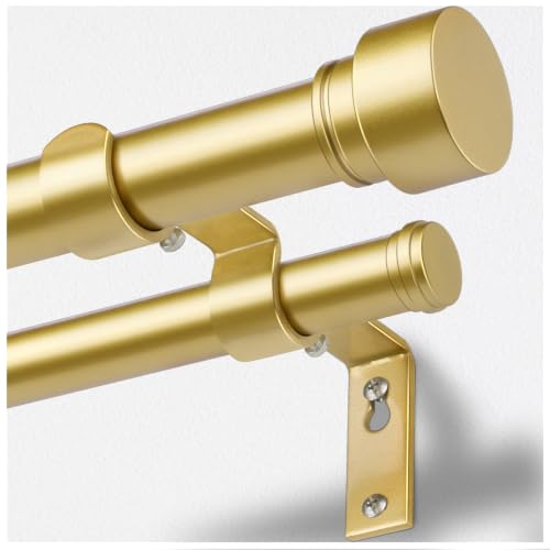 TONIAL Gold Double Curtain Rods for Windows 72-150 Inch - Simple Finials