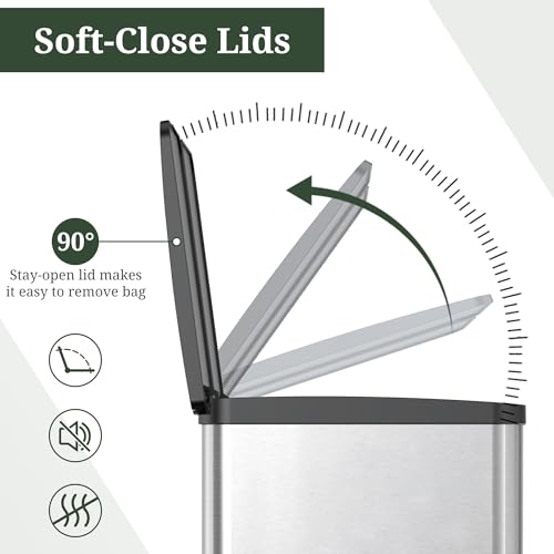 SageNest 16-Gallon Step-On Dual Compartment Stainless Steel Trash Can - Silver