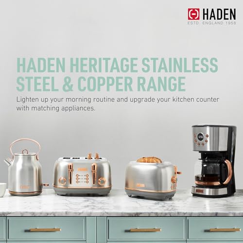 Haden Heritage 4-Slice Wide Slot Stainless Steel Toaster with Copper Finish - Modern Kitchen Appliance