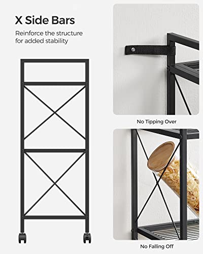 Black 3-Tier Steel Storage Rack with Wheels Mesh Shelving Unit
