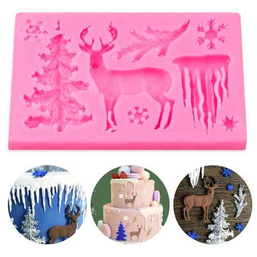 3D Xmas Christmas Cake Chocolate Mould Baking Mold Tree Snowman Silicone Fondant Shape (Pink)