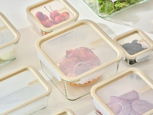 Glass Food Storage Container Set - Airtight Leakproof Tempered Glass, 8 Sizes