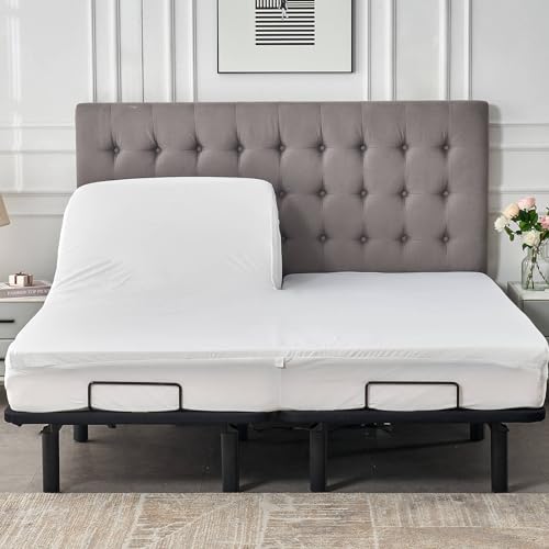 Kingnex Waterproof Split Top King Mattress Protector for Adjustable Bed - White, 32-34" Split from Top King