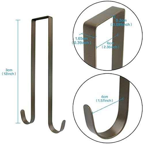 12 inch Wreath Hanger for Front Door Christmas Decoration Metal Over The Door Double Hook (Bronze)