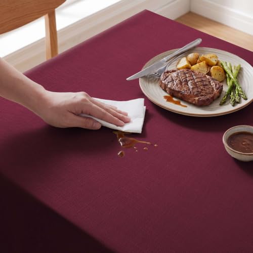 H.VERSAILTEX 60 x 120 Inch Linen Textured Tablecloth, Christmas Red – Premium 260gsm Polyester, Waterproof & Wrinkle-Resistant