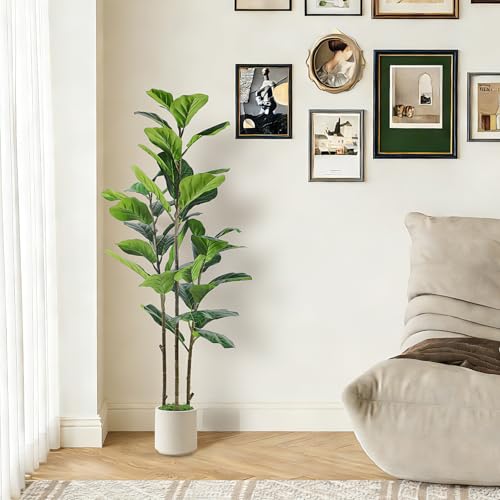 5ft Artificial Fiddle Leaf Fig Tree with Green Moss - Realistic Indoor Plant