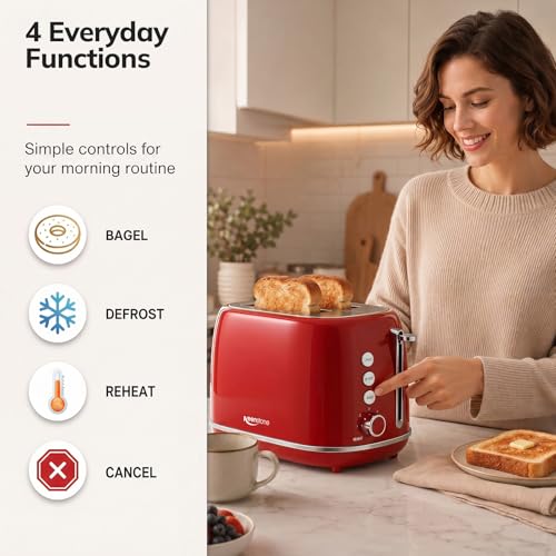 2 Slice Stainless Steel Toaster Retro with 6 Bread Shade Settings,