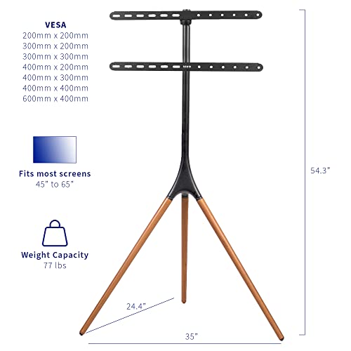 Black Treated Wood Easel TV Stand for 45-65 Inch Screens - Adjustable Swivel
