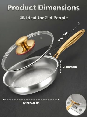 10-Inch Titanium Hammered Frying Pan with Lid - Non-Toxic, Induction Ready