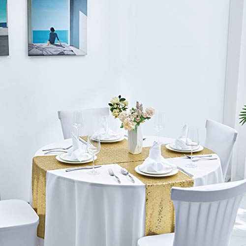 2 Packs 12 x 108 inches Gold Sequin Table Runner, Glitter Gold Table Runner for Wedding Birthday Bachelorette Holiday Party Supplies Decorations Bridal Shower Baby Shower