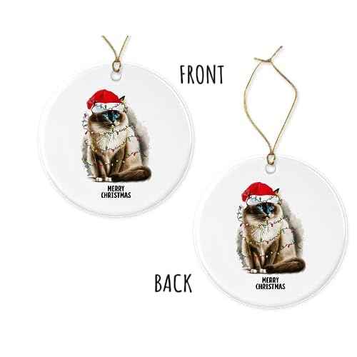 EruditeGifts Merry Christmas Ornament - Ragdoll Cat Keepsake Ornament - Ragdoll Xmas Tree - Ceramic Ornament - Cat Lover Gift Printed on Both Sides