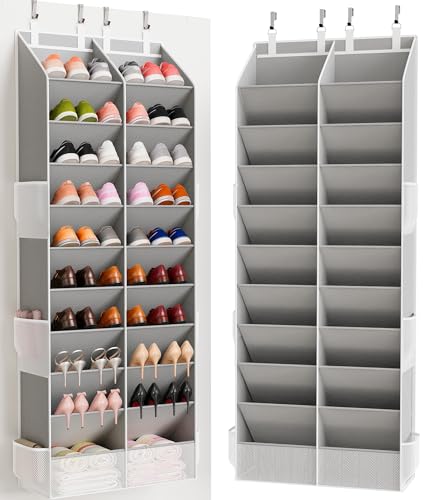 Criusia Gray Over the Door Shoe Organizer - 20-30 Pairs, 10-Tier Hanging Storage