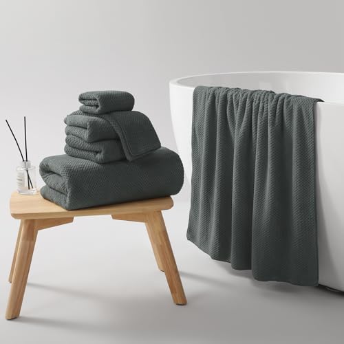 Carbon Grey 6-Piece Bath Towels Set - Soft, Ultra-Absorbent, Quick-Dry for Bathroom & Spa