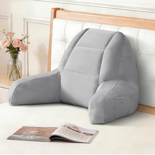 IASEAHK 18-Inch Light Grey Reading Pillow for Bed Sitting Up with Multi-Angle Support