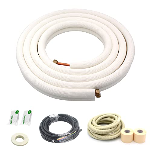 TADERUILY 16 Ft Mini Split Line Set - 1/4" & 1/2" Copper Tubing Insulated for AC & Heating, Thickened PE, Includes Nuts (Variation: 1/4+1/2)