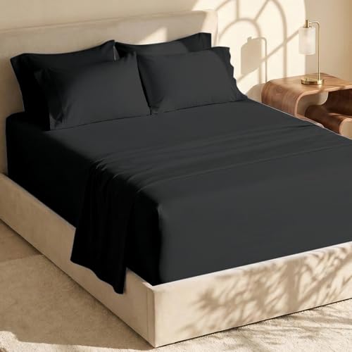 Deep Pocket Queen Sheets Set - Black, 6-Piece, Fits 18-24 Inch Mattress - Extra Deep Bed Sheets with Pillowcases - Hearth & Harbor