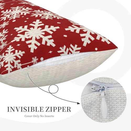 NIDITW Christmas Snowflakes Throw Pillow Cover 12x20 Inches Red Cotton Linen