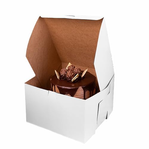 SCT White Non-Window Bakery Boxes 10x10x6 Inches - 100 Count, Paper, Lock-Corner Design