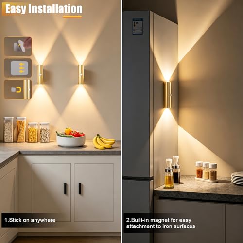 Rechargeable Motion Sensor Wall Light - Gold, 2 Pack, Dimmable, No Wires