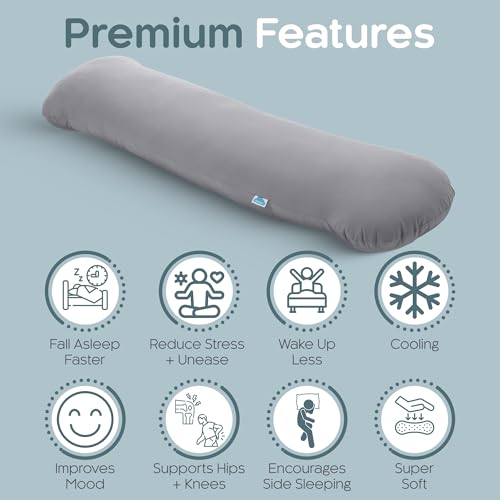 Cooling Grey 48x14 Inch Weighted Body Pillow - 8lb XL Support Pillow with Tencel Cover