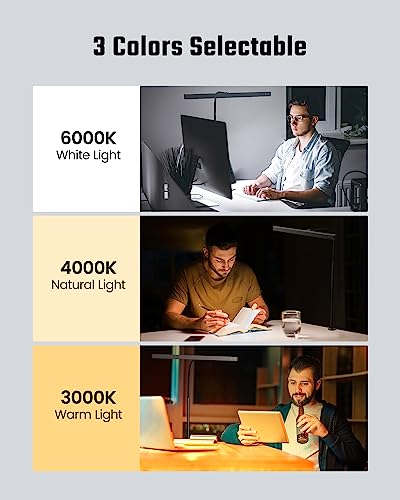 SUPERDANNY Black Clamp Desk Lamp, Eye-Caring LED Office Light, Dimmable & Touch Control