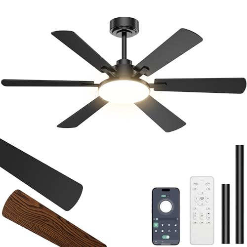 Black 52-Inch Ceiling Fan with Light and Remote Control - Downrod Mount