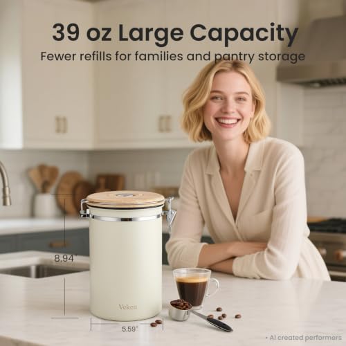 Cream Coffee Canister 39oz - Airtight Stainless Steel Food Storage Container