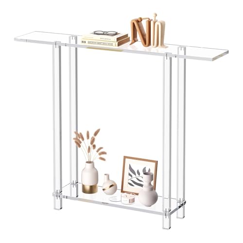 Acrylic Narrow Console Table with 2-Tier Storage - Clear Entryway Side Table