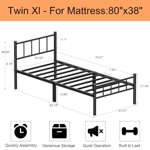 ZASHONT 14-Inch Twin XL Metal Bed Frame with Headboard, Reinforced Steel Support