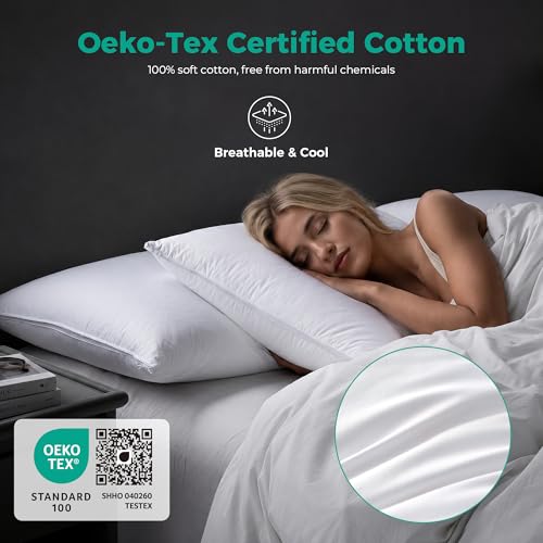 White Adjustable Queen Size Goose Feather Pillow Pack of 2 - Three Geese