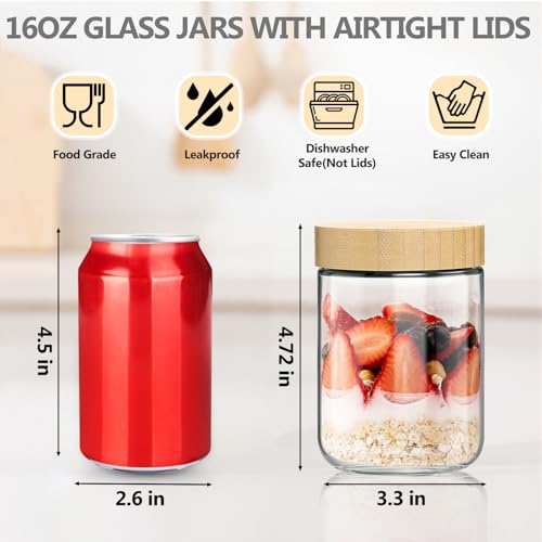 16oz Airtight Glass Food Storage Containers with Bamboo Lids - Pack of 12
