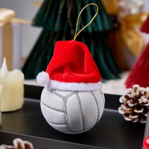 Joiedomi Santa Hat Volleyball Glass Ornament – Small Tree Decor 4.5in