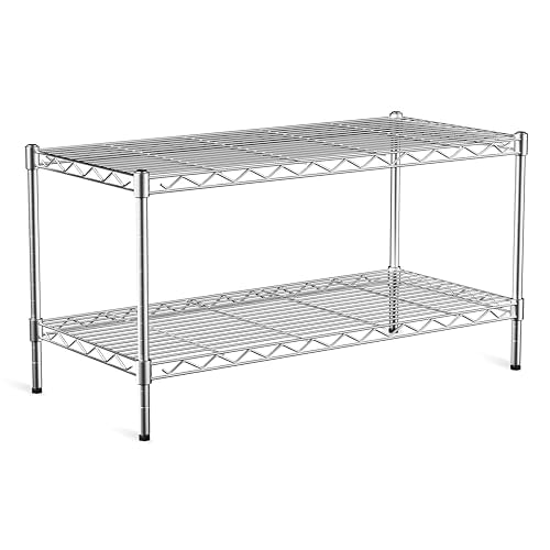 36x18x19.5 Inch Heavy Duty Metal Shelving Unit with Lockable Wheels - 2-Tier Wire Rack