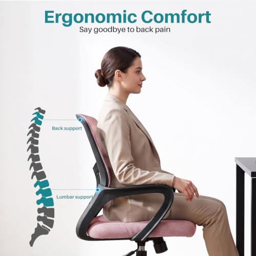 OLIXIS Pink Mid-Back Ergonomic Office Desk Chair with Lumbar Support