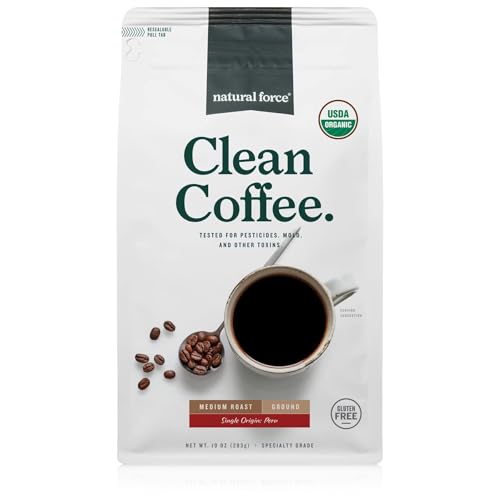 Natural Force Organic Mold-Free Medium Roast Ground Coffee 10 oz - Toxin-Free, Low Acid, High Antioxidant