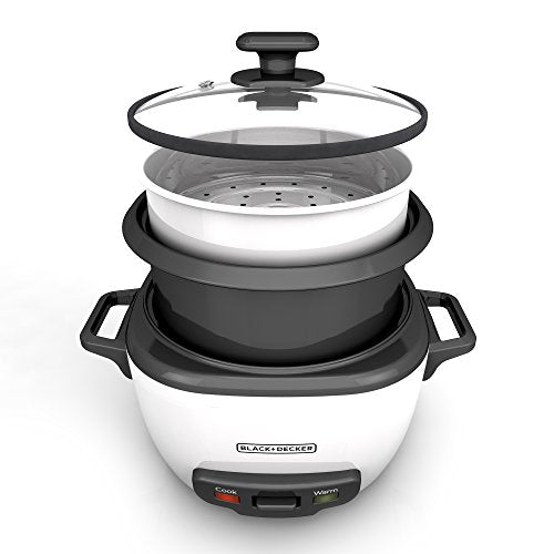 16-Cup Rice Cooker with Steaming Basket - Black+Decker 8-Cup Uncooked Capacity