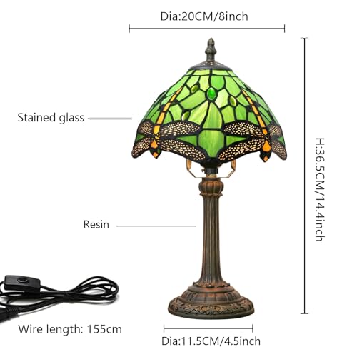 8-Inch Tiffany Dragonfly Stained Glass Table Lamp - Small Bedside Lamp for Living Room & Office