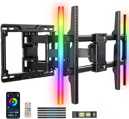PERLESMITH Full Motion TV Wall Mount with LED Light for 37–86 Inch TVs - 16 Inch Wood Studs