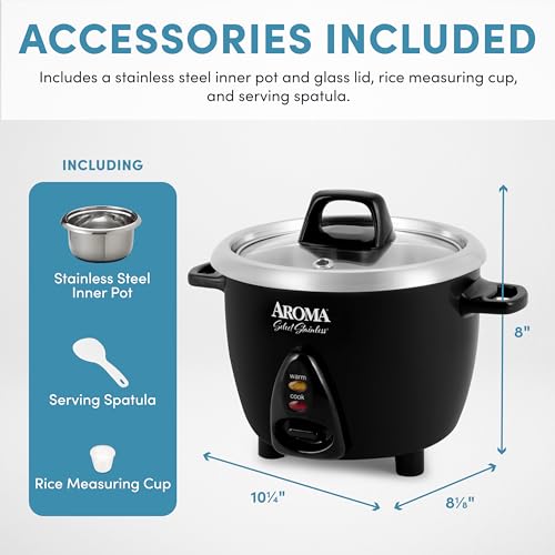 Aroma Select Stainless Steel 3-Cup Rice Cooker - Black