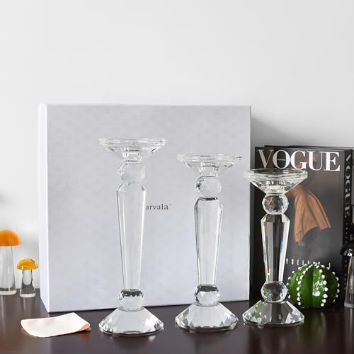 Crystal Taper Candle Holders Set, Clear Dual-Sided 2-in-1