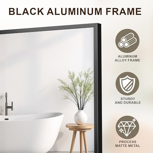 FICTOR Black Bathroom Vanity Mirror 30 x 48 inches Over Sink with Frame - Model: 48"L x 30"W
